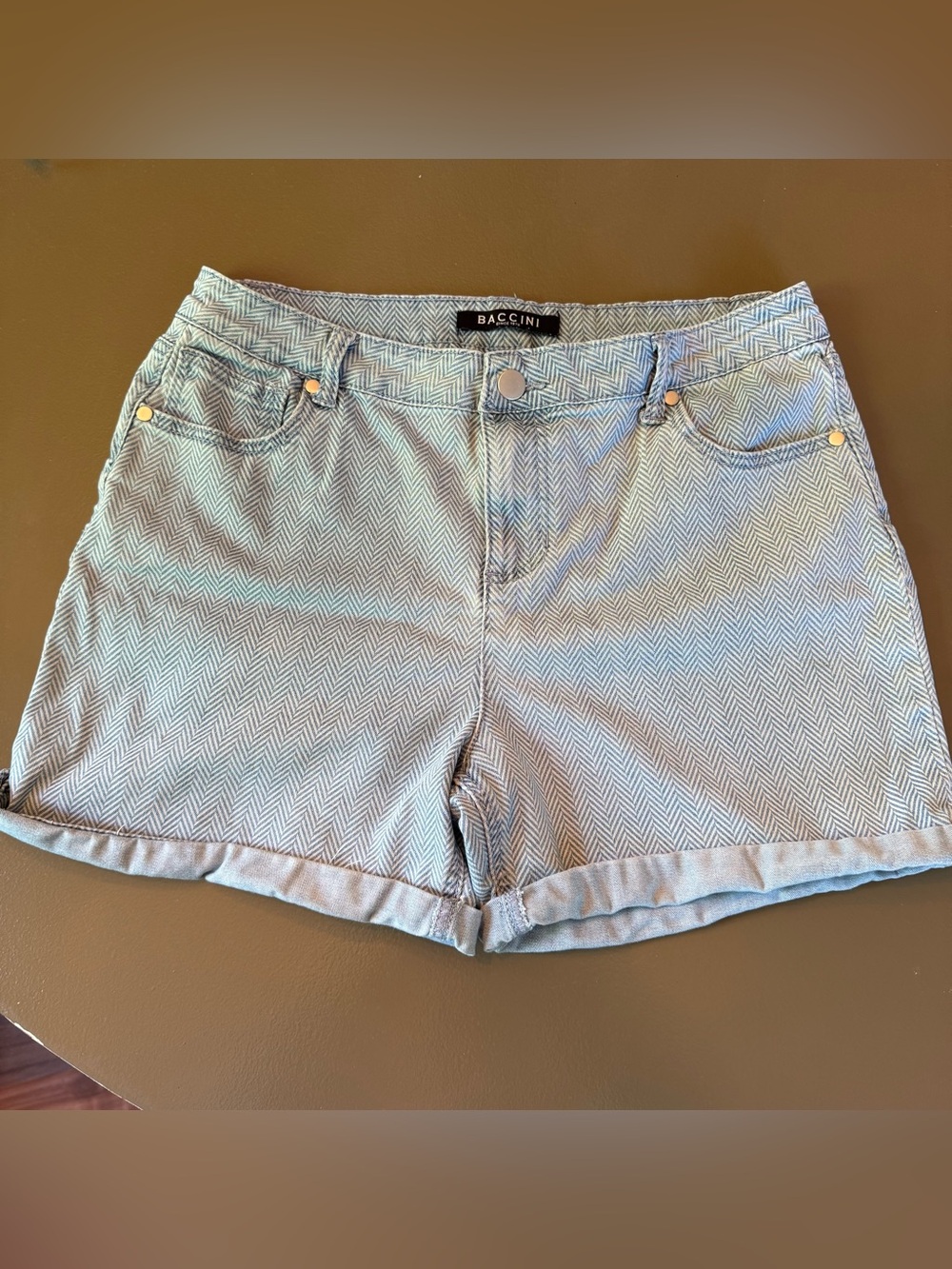Baccini Women's Light Blue Patterned Herringbone Shorts